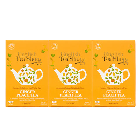 English Tea Shop Ginger Peach Tea Organic, 20 Sachet Tea Bags Pack of 3